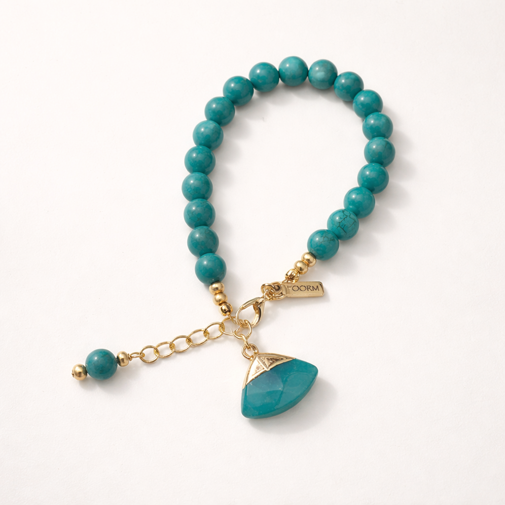 Turquoise Bracelet with Charm - Gold