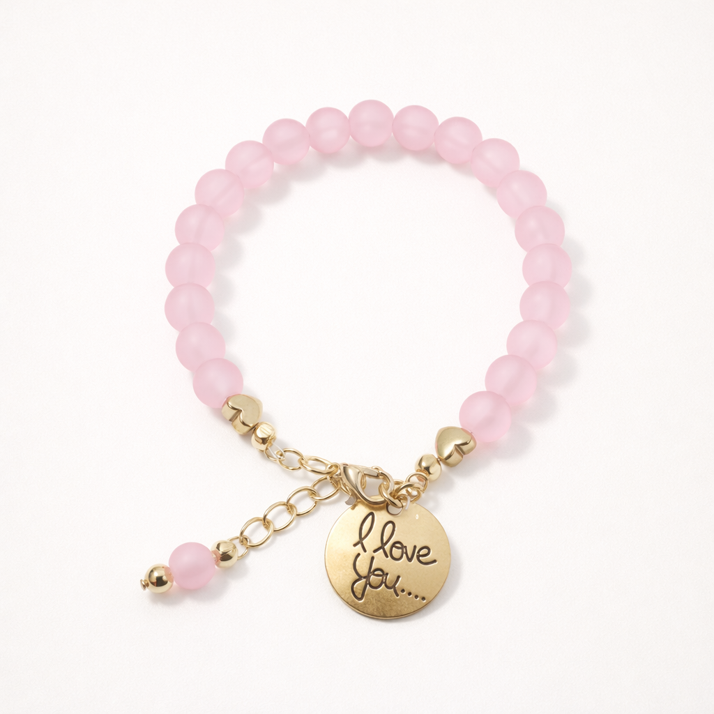 Pink Bracelet with "I Love You" Charm - Gold