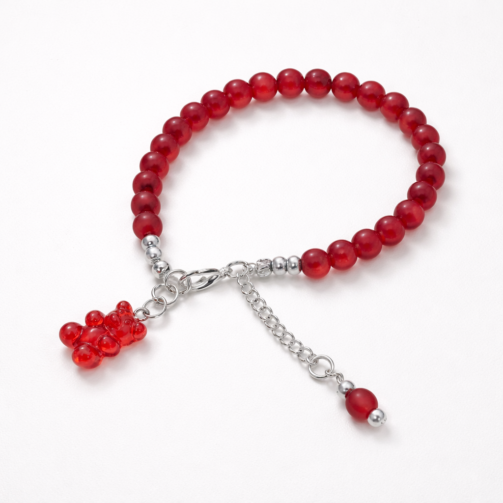 Red Bracelet with Haribo Charm - Silver