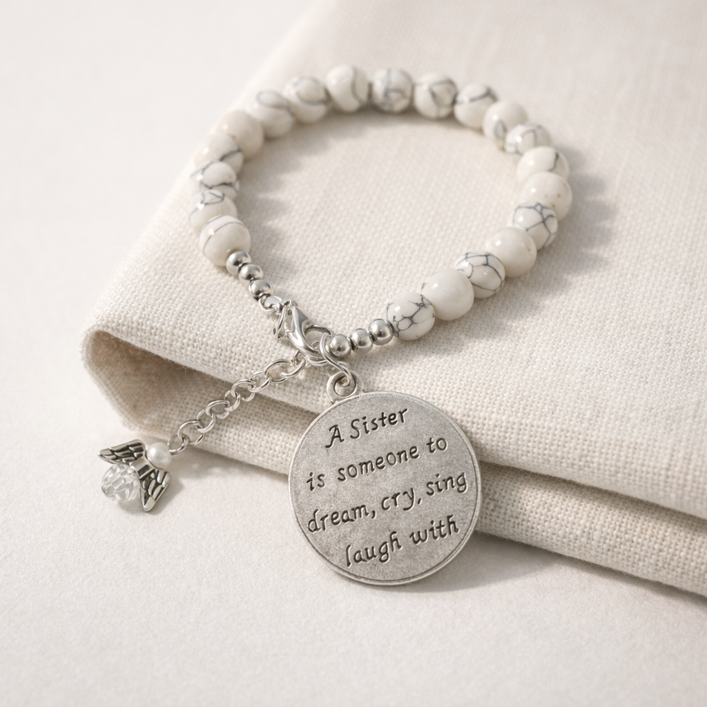 A Sister Is Someone To Dream, Cry, Sing, Laugh With - Howlite Bracelet - Silver
