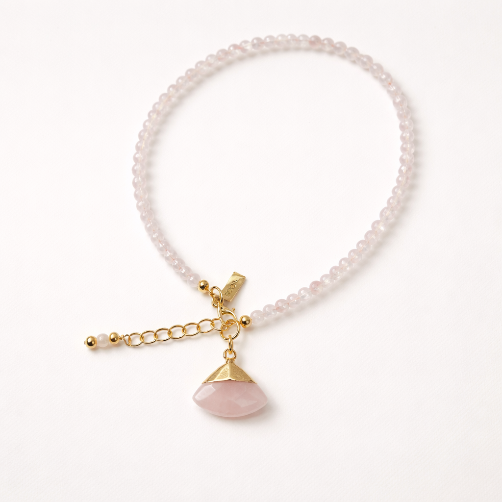 Rose Quartz Double Bracelet with Charm - Gold