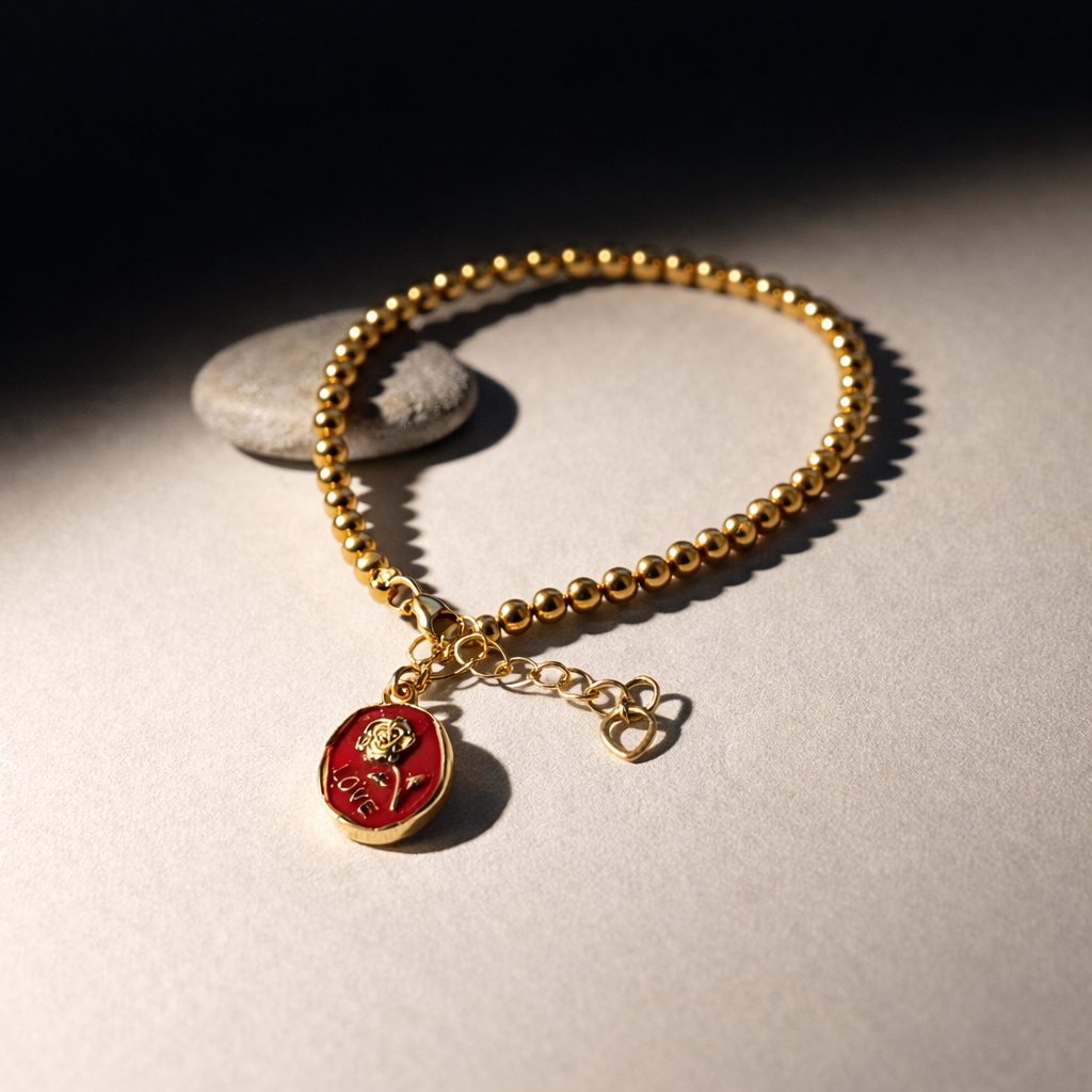 Gold Pearl Bracelet with Charm - Gold