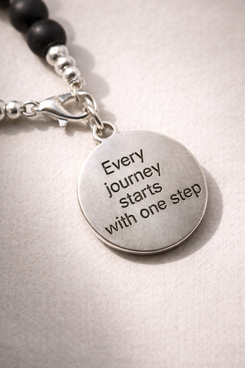 "Every Journey Starts With One Step" Inspirational Charm Black Bracelet
