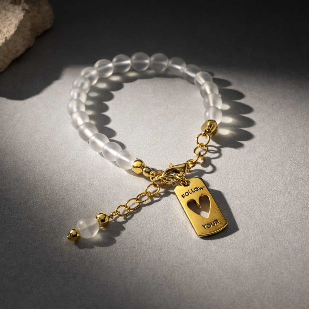White Bracelet with "Follow Your Heart" Charm - Gold
