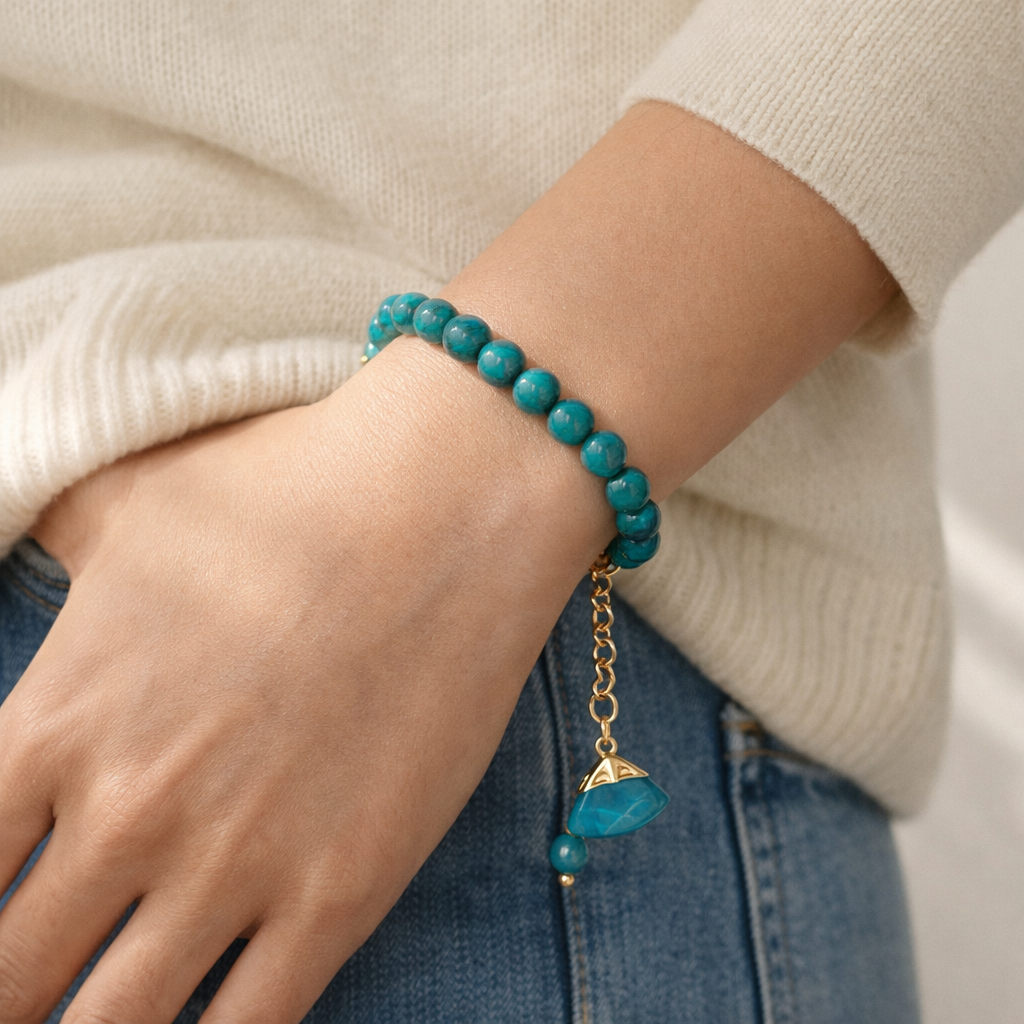 Turquoise Bracelet with Charm - Gold