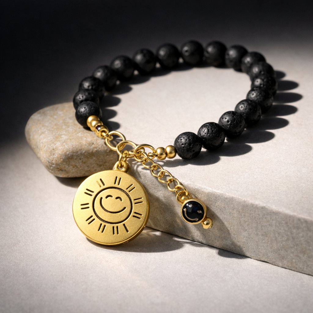 You Are My Sunshine - Lava Stone Bracelet - Silver