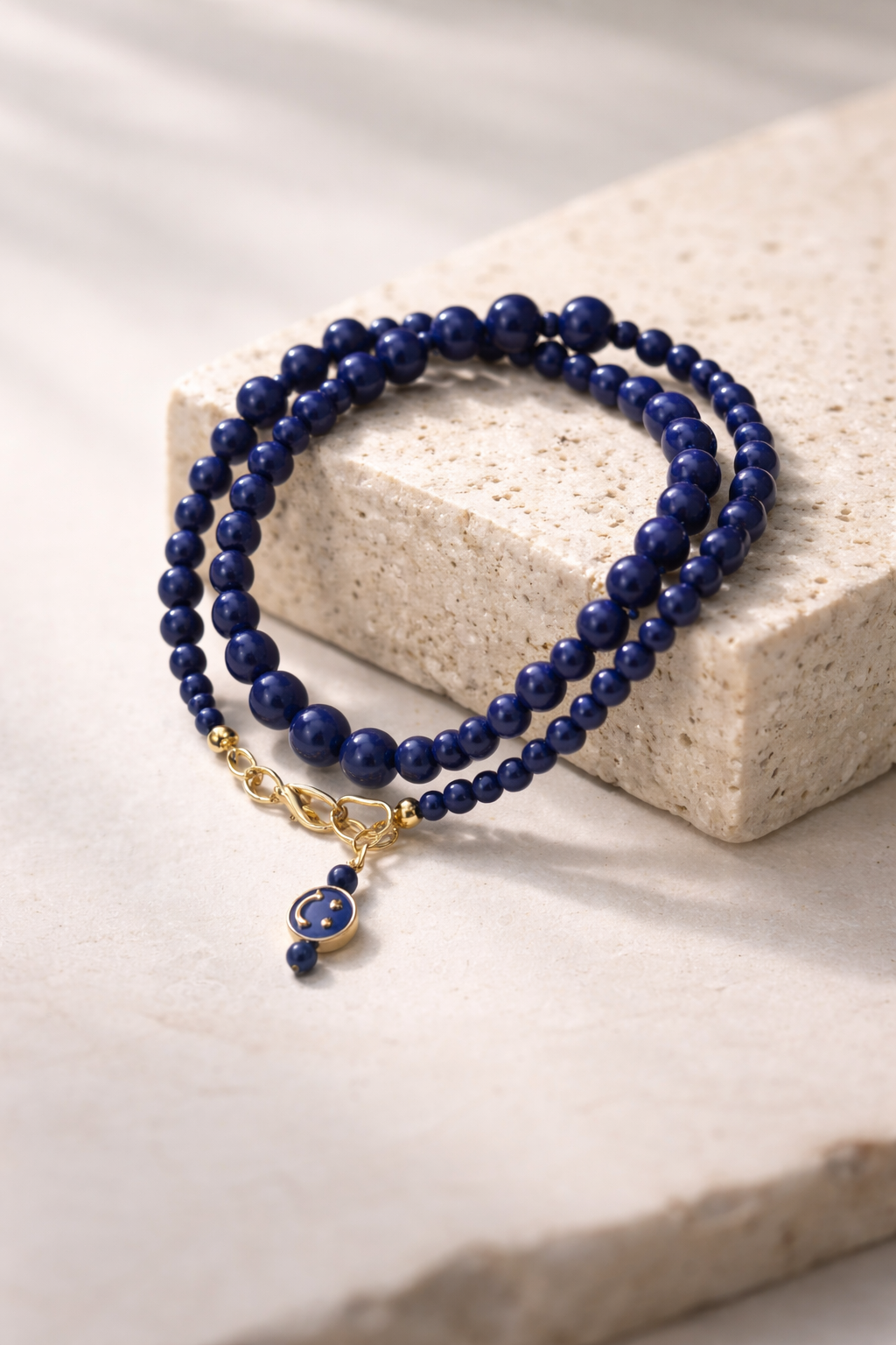 Blue Magnesite Double Bracelet - Gold