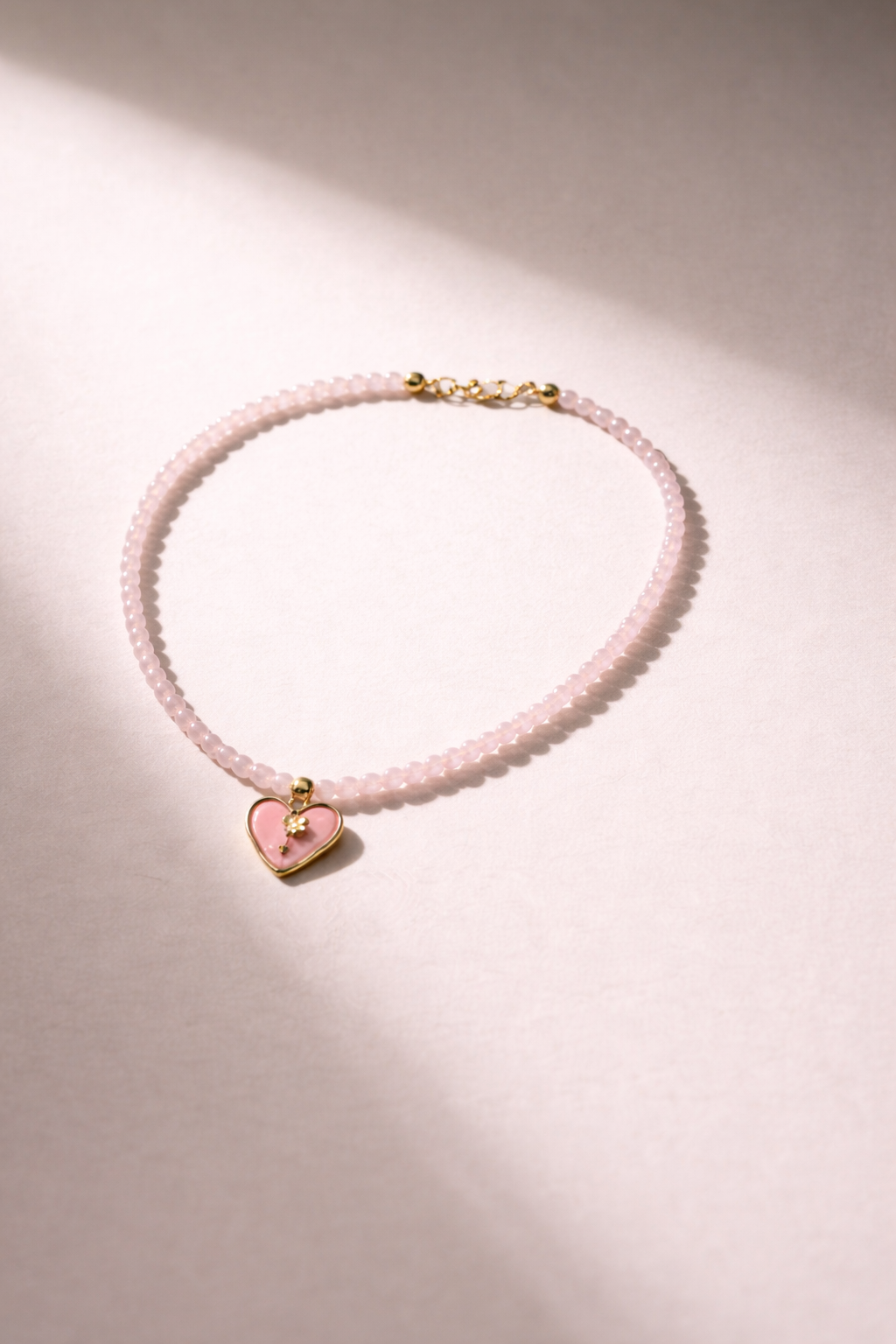 Rose Quartz Necklace with Rose Pendant Gold