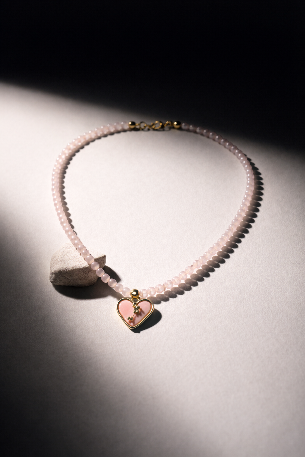 Rose Quartz Necklace with Rose Pendant Gold