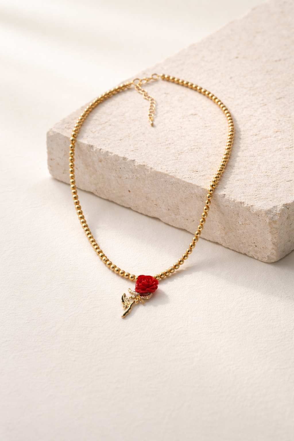 Gold Pearl Necklace with Rose Pendant Gold