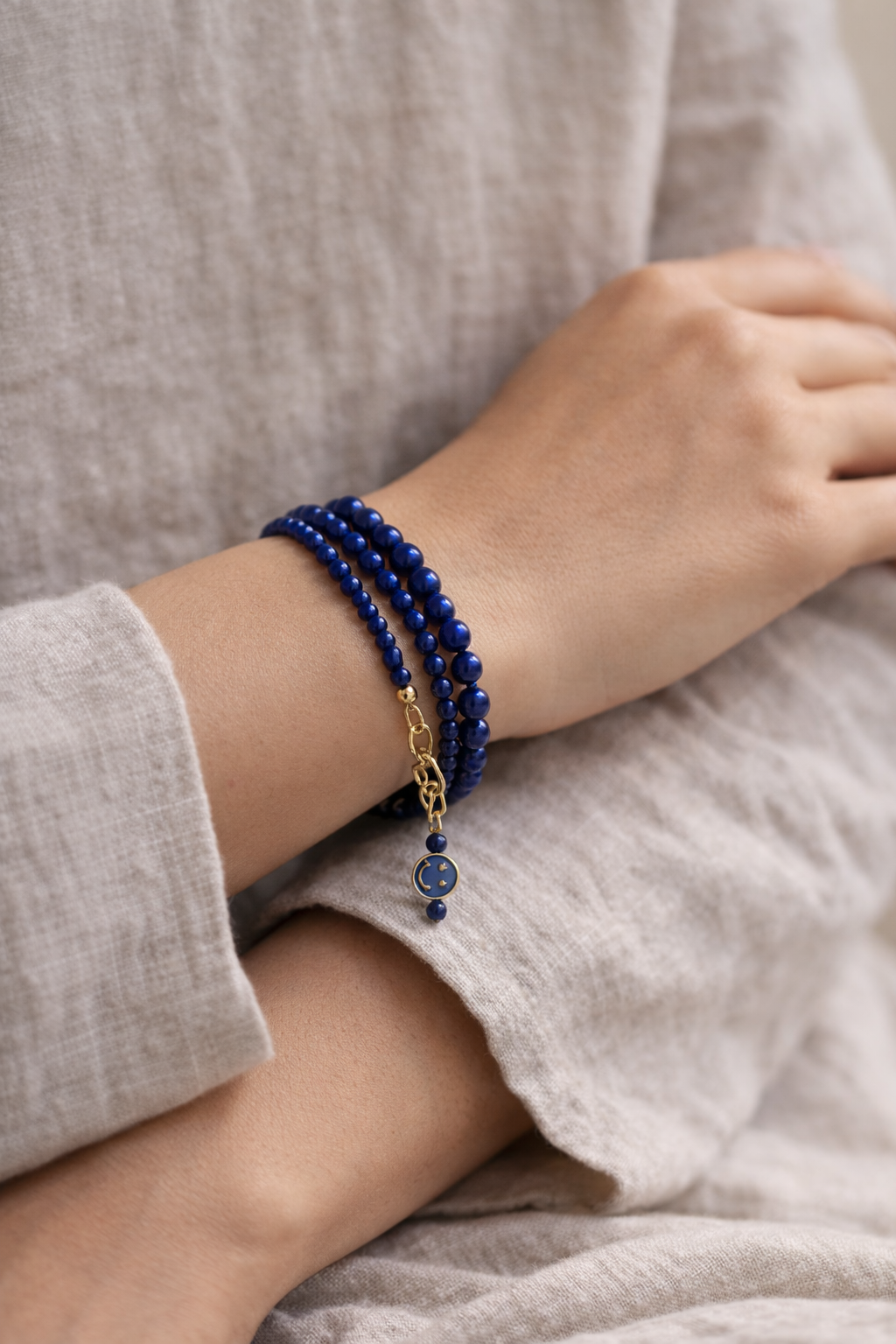 Blue Magnesite Double Bracelet - Gold