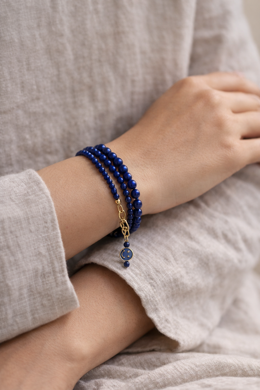 Blue Magnesite Double Bracelet - Gold
