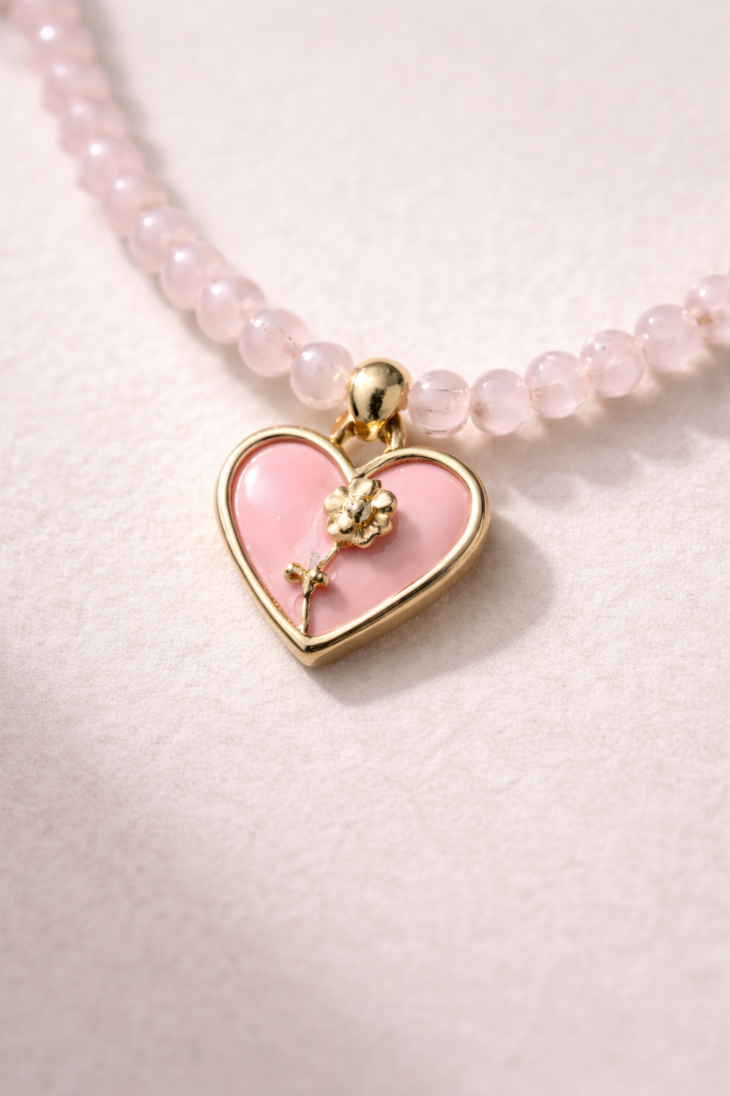 Rose Quartz Necklace with Rose Pendant Gold