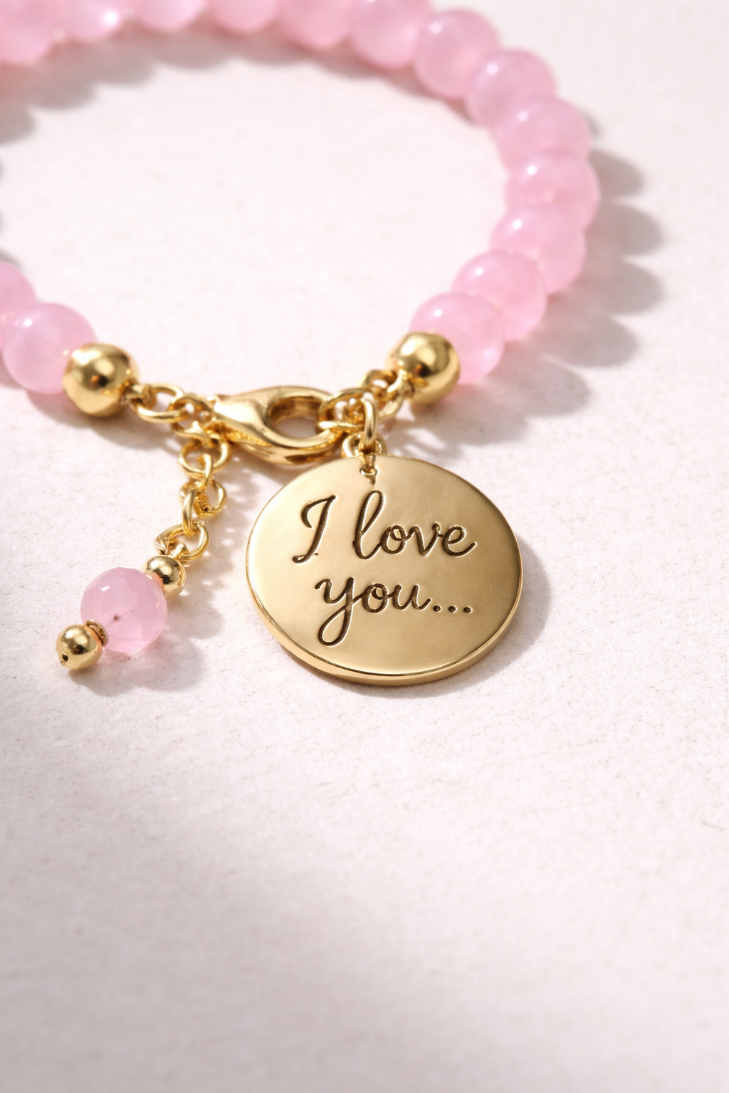 Pink Bracelet with "I Love You" Charm - Gold