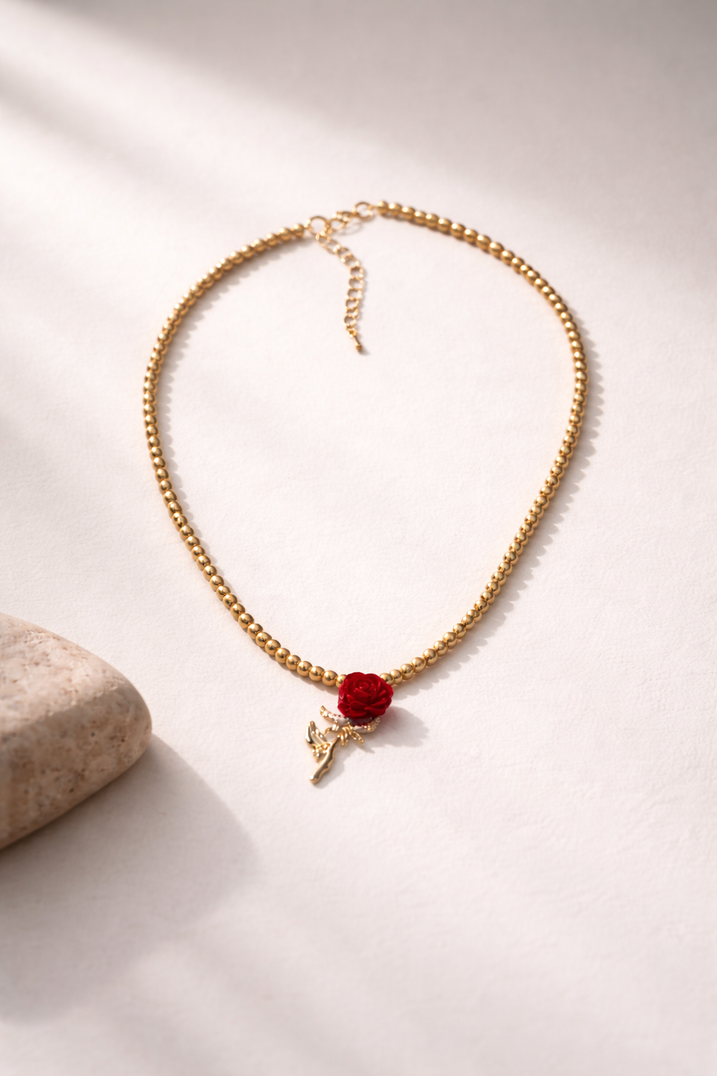 Gold Pearl Necklace with Rose Pendant Gold