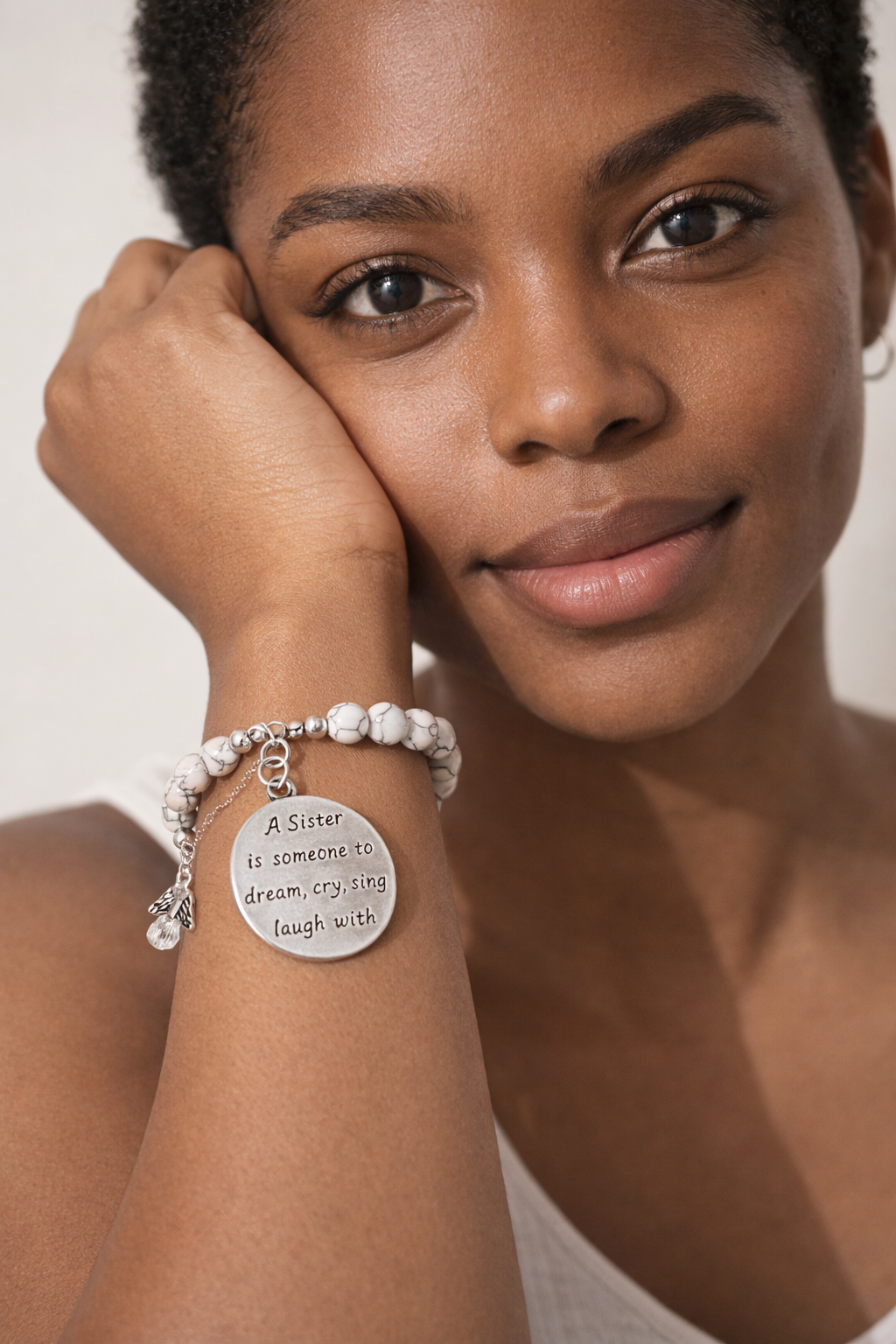A Sister Is Someone To Dream, Cry, Sing, Laugh With - Howlite Bracelet - Silver