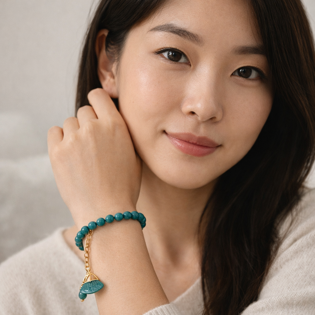 Turquoise Bracelet with Charm - Gold