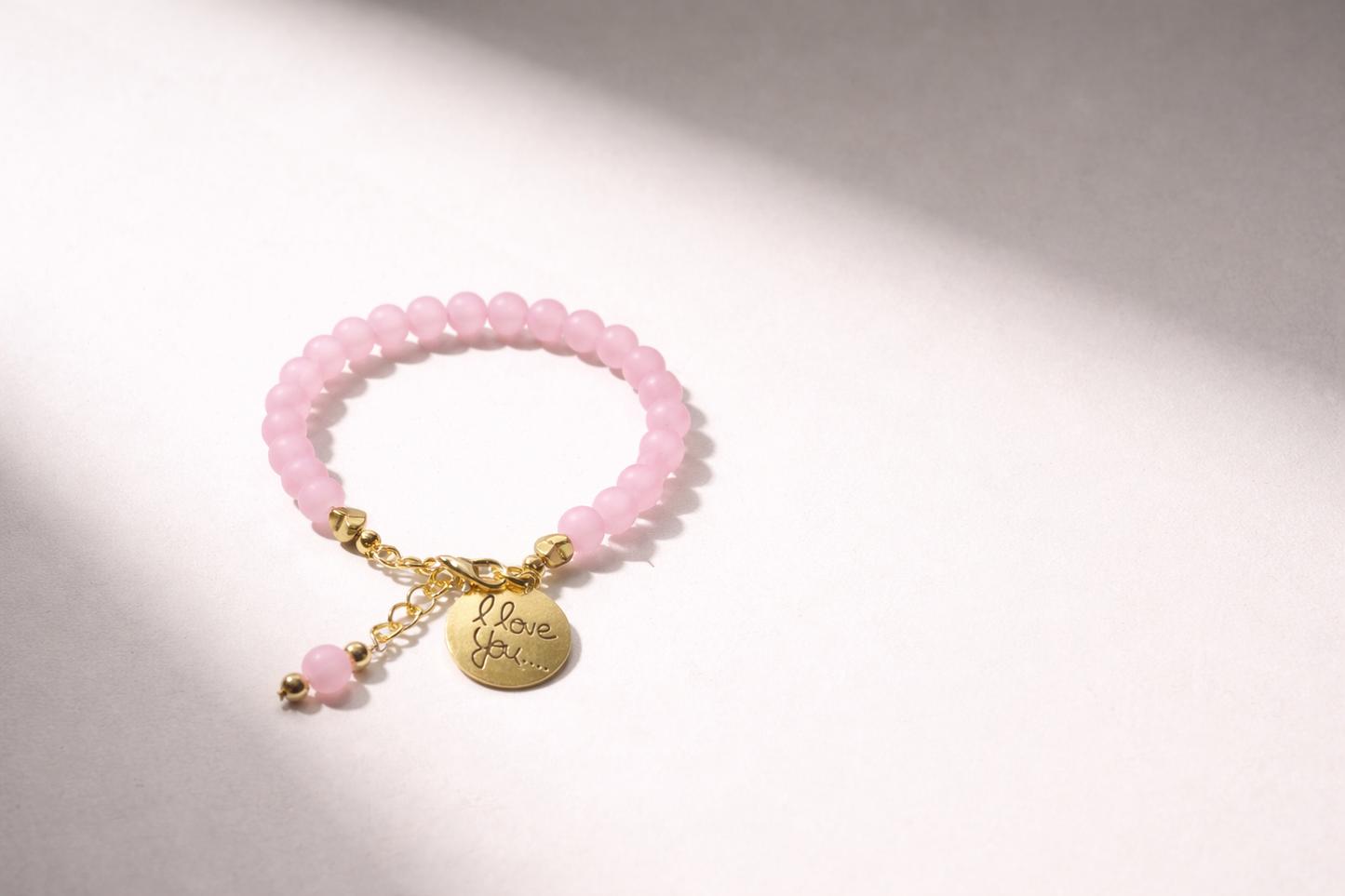 Pink Bracelet with "I Love You" Charm - Gold