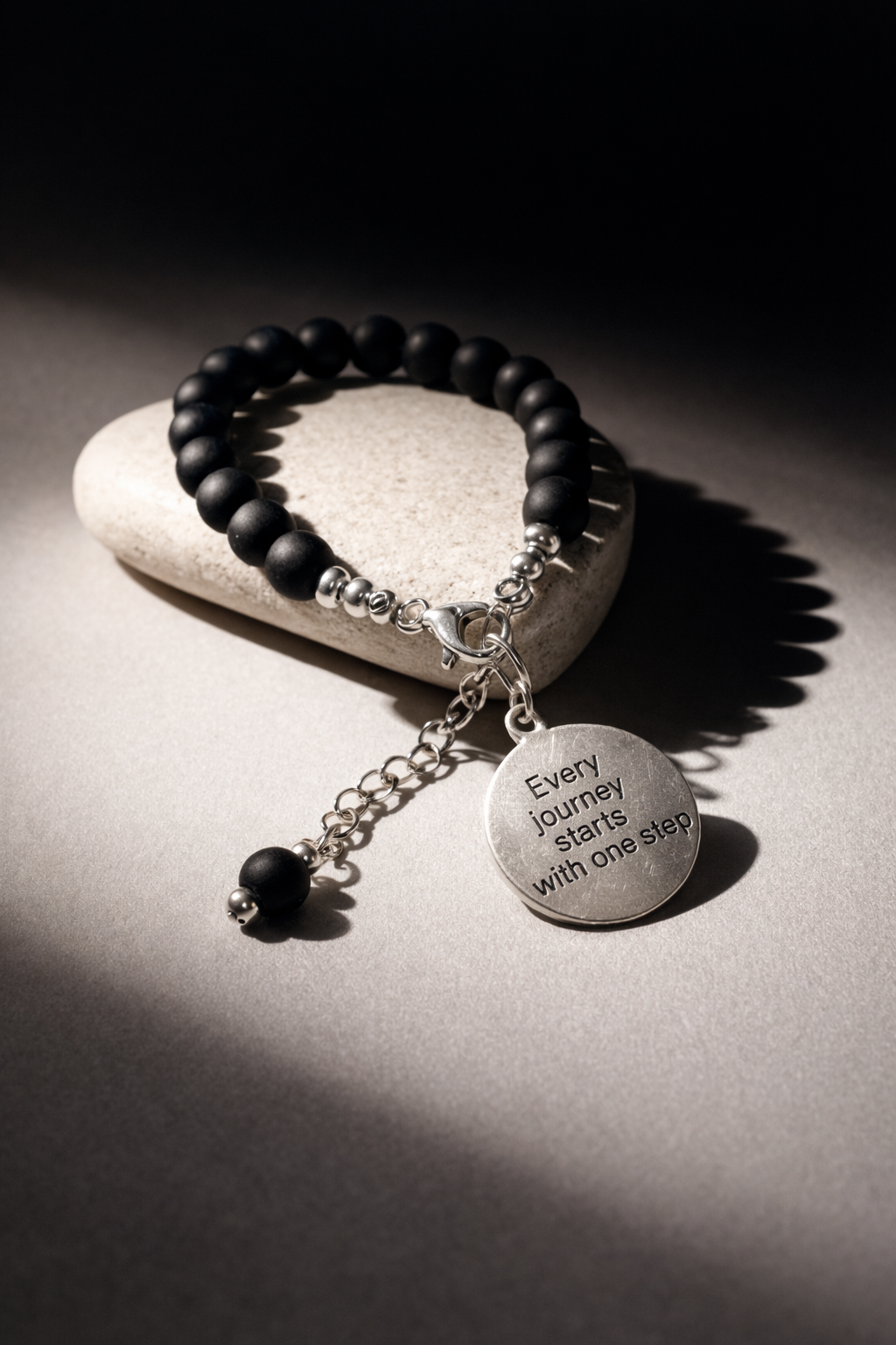"Every Journey Starts With One Step" Inspirational Charm Black Bracelet