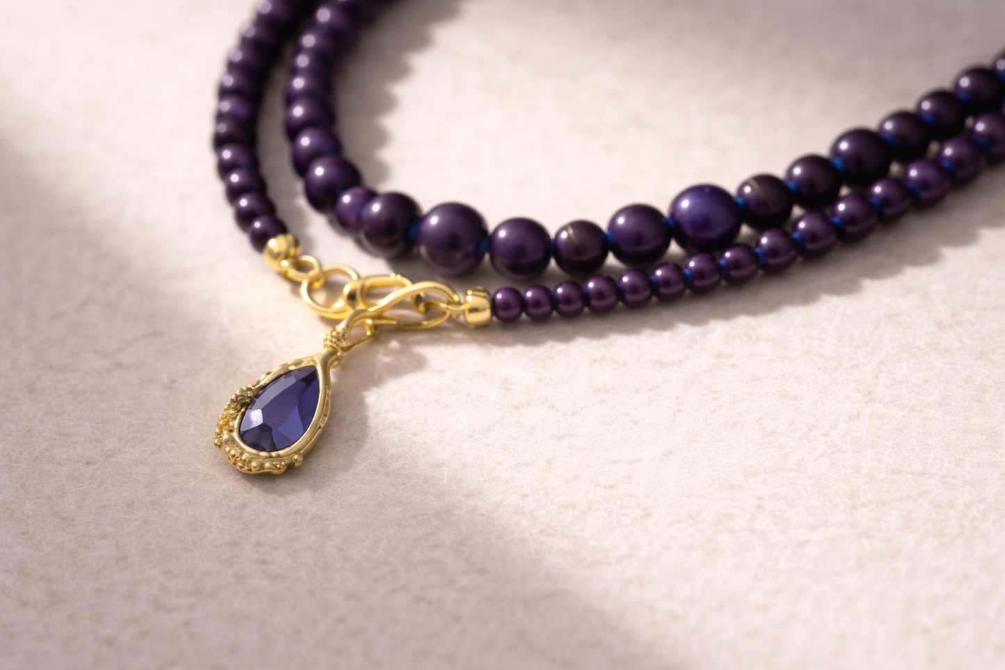 Purple Magnesite Double Bracelet with Purple Charm - Gold