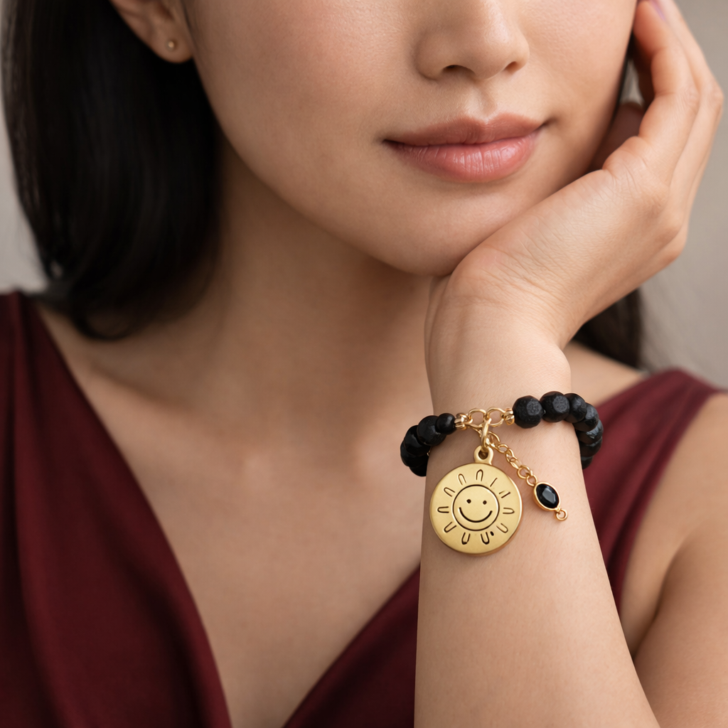 You Are My Sunshine - Lava Stone Bracelet - Silver