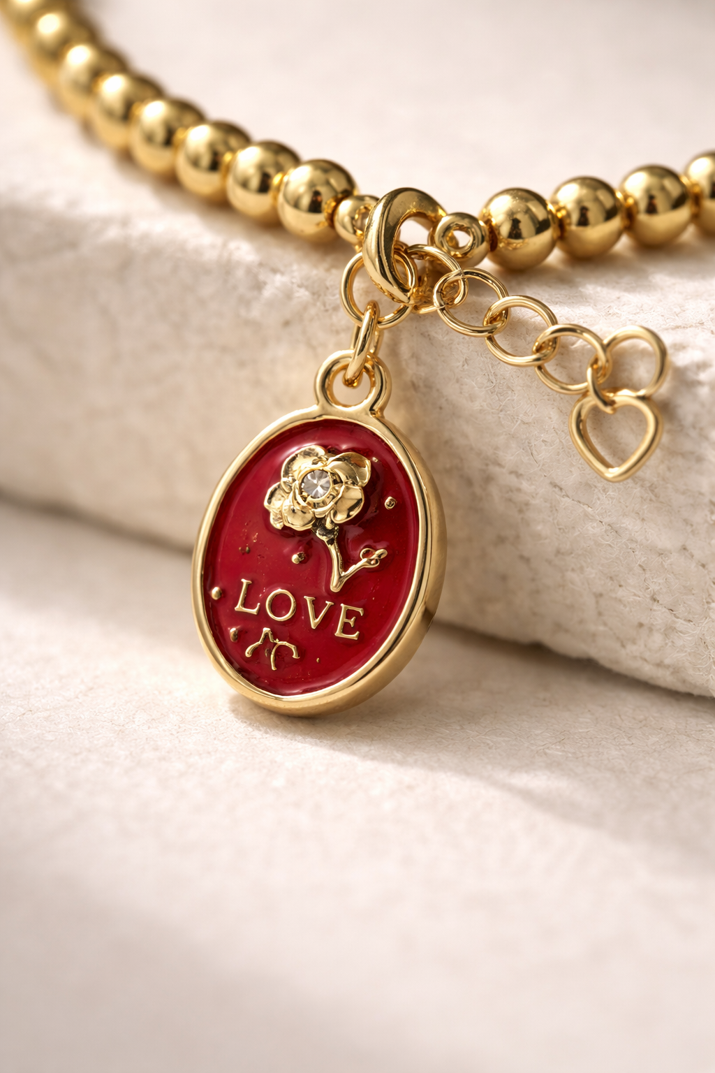 Gold Pearl Bracelet with Charm - Gold