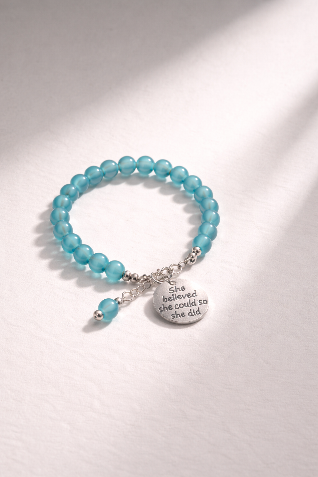 She Believed She Could Charm Ocean Blue Bracelet Silver