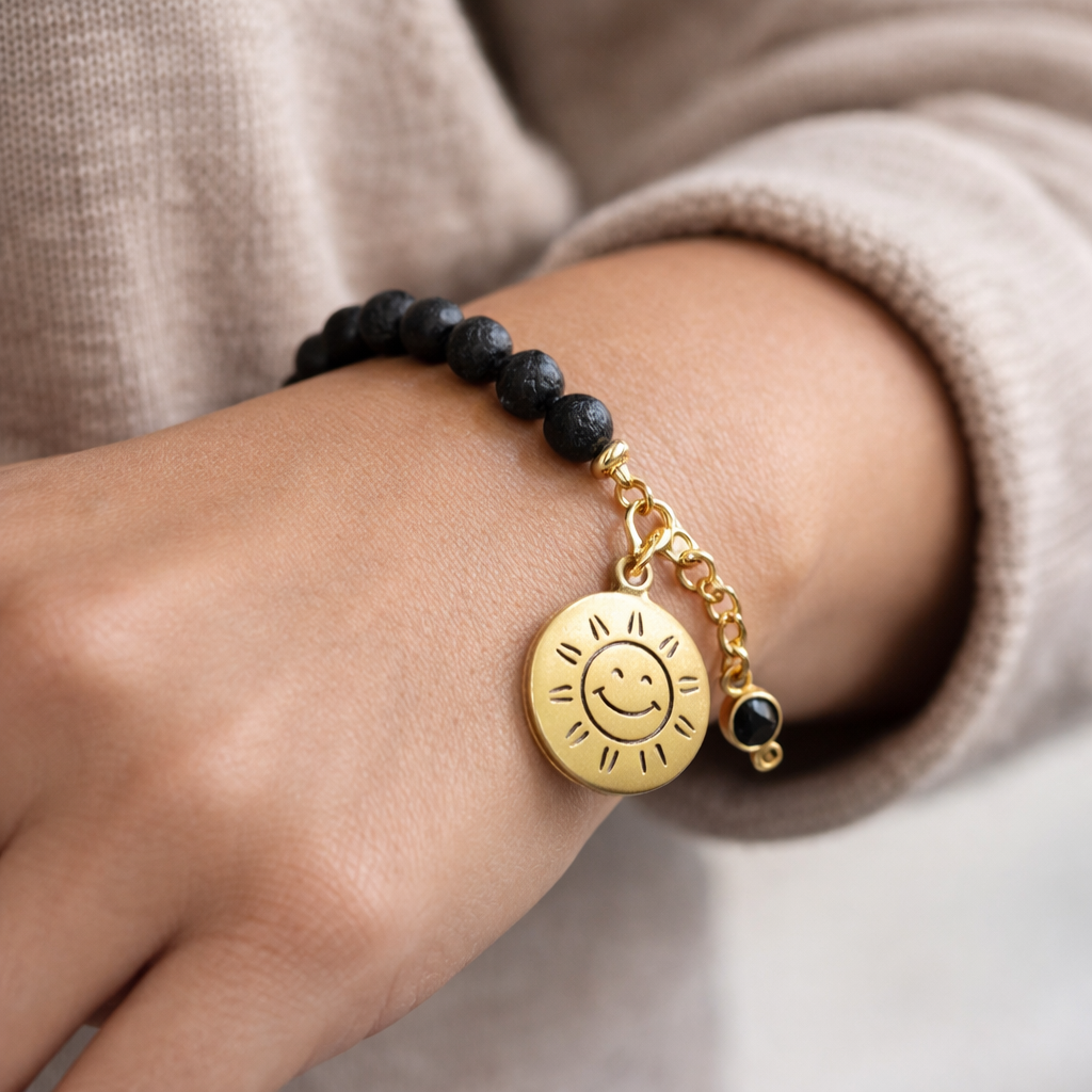 You Are My Sunshine - Lava Stone Bracelet - Silver