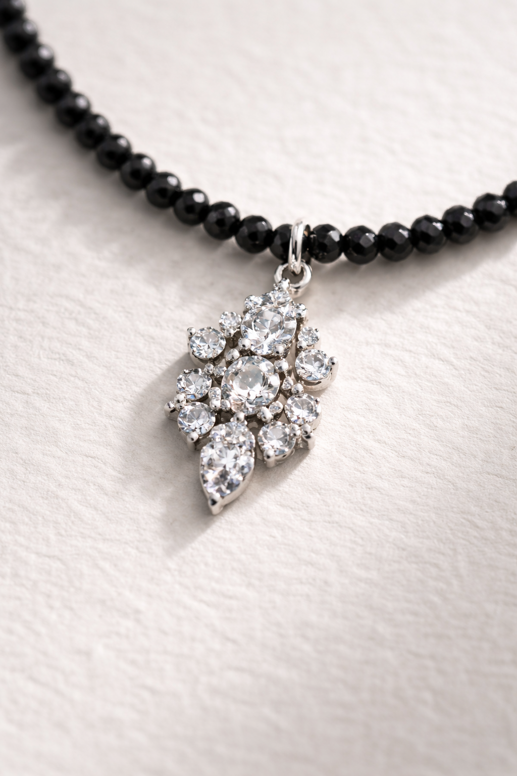 Onyx Necklace with Zirconia Pendant - Silver