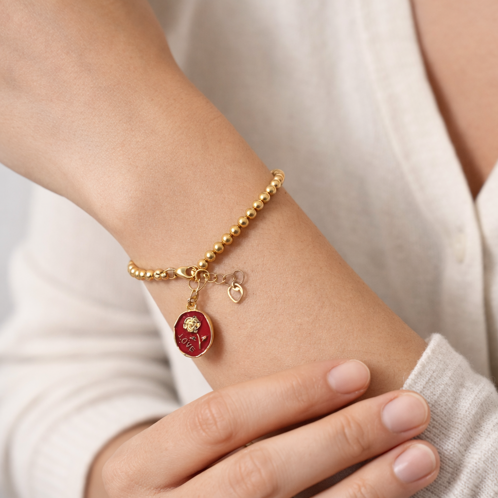 Gold Pearl Bracelet with Charm - Gold