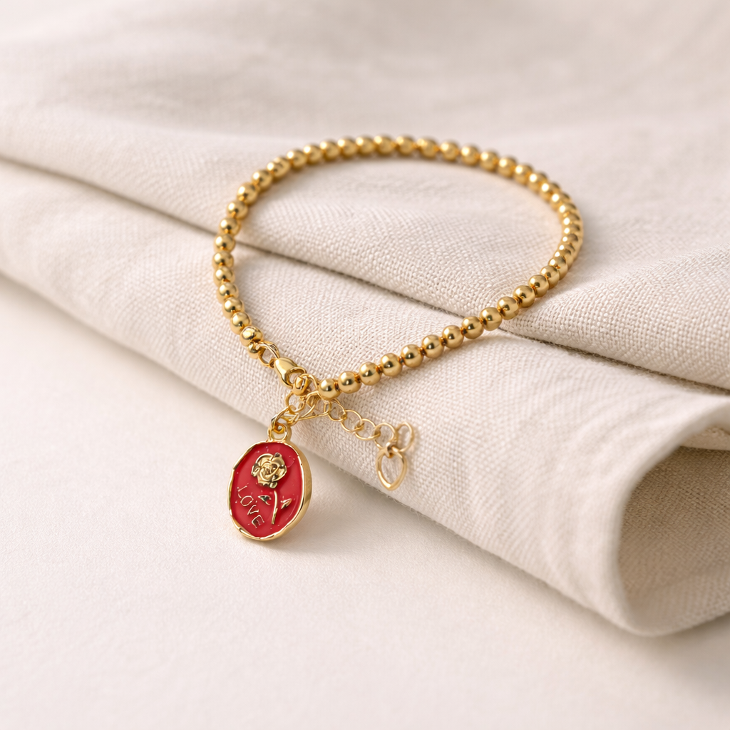 Gold Pearl Bracelet with Charm - Gold