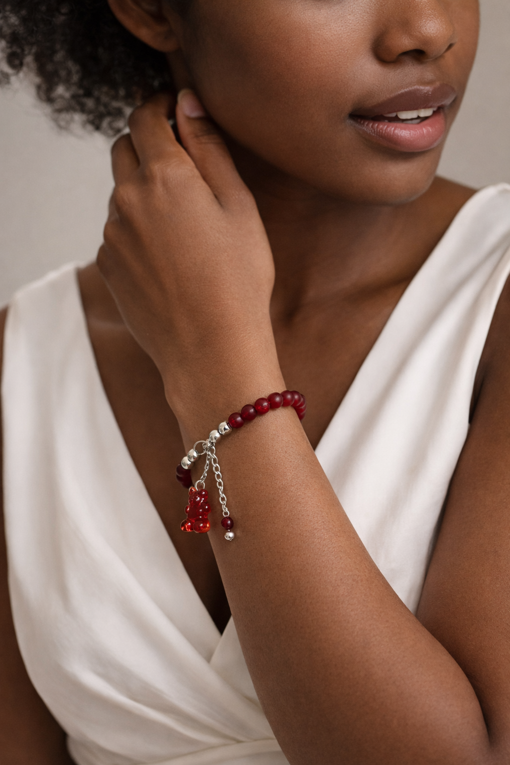 Red Bracelet with Haribo Charm - Silver