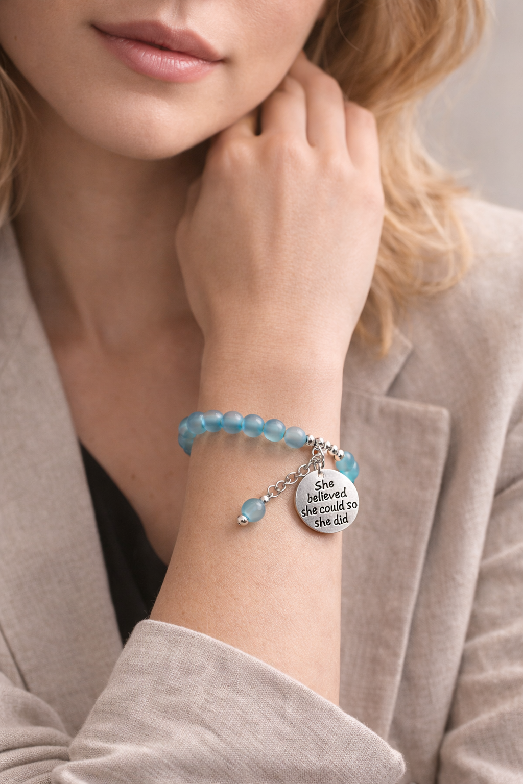 She Believed She Could Charm Ocean Blue Bracelet Silver
