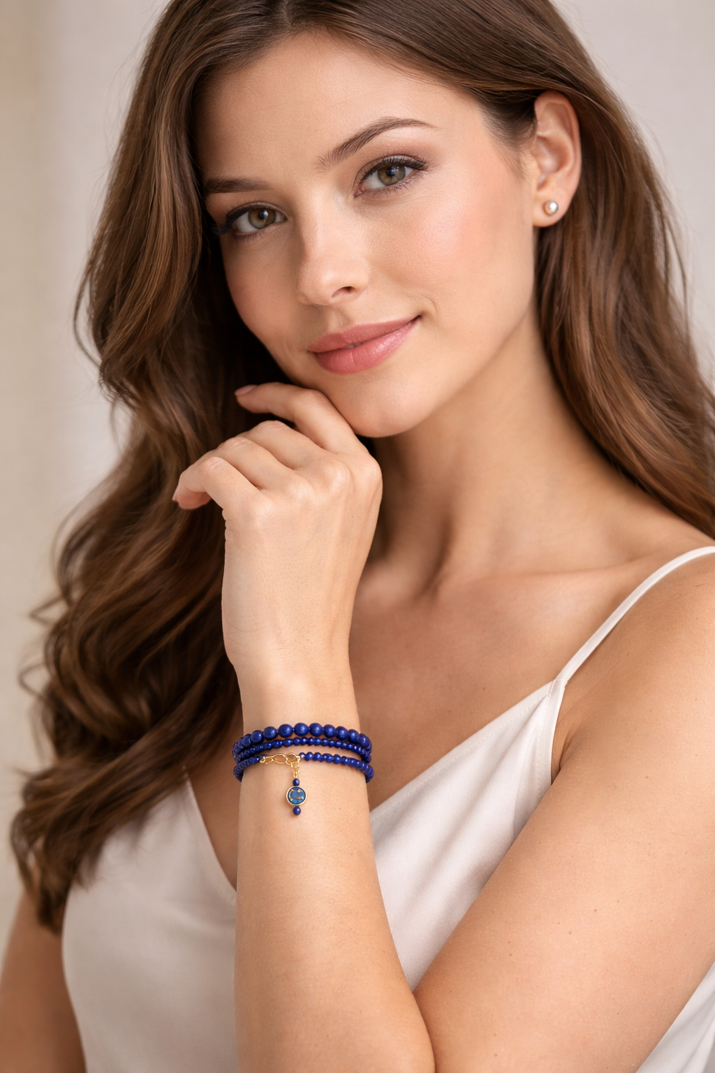 Blue Magnesite Double Bracelet - Gold