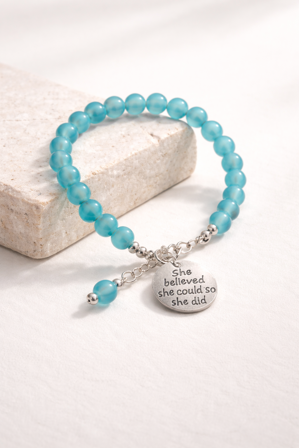 She Believed She Could Charm Ocean Blue Bracelet Silver