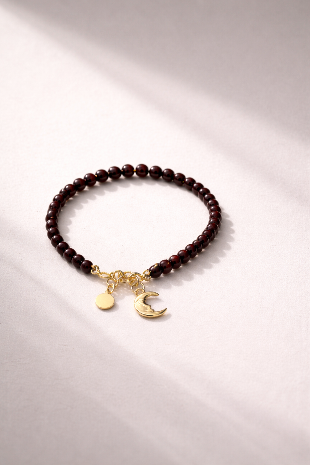 Garnet Bracelet with Moon Charm - Gold