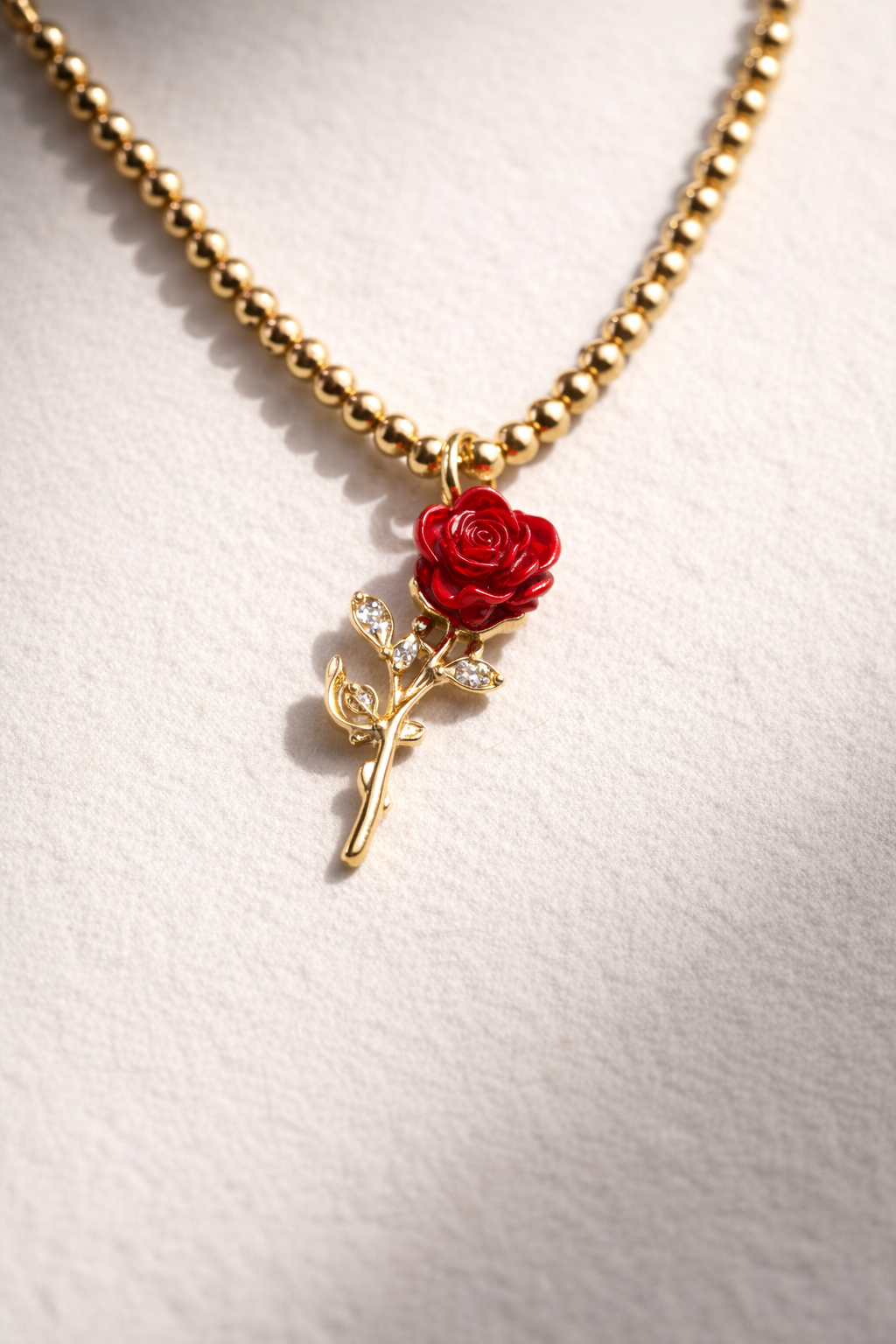 Gold Pearl Necklace with Rose Pendant Gold