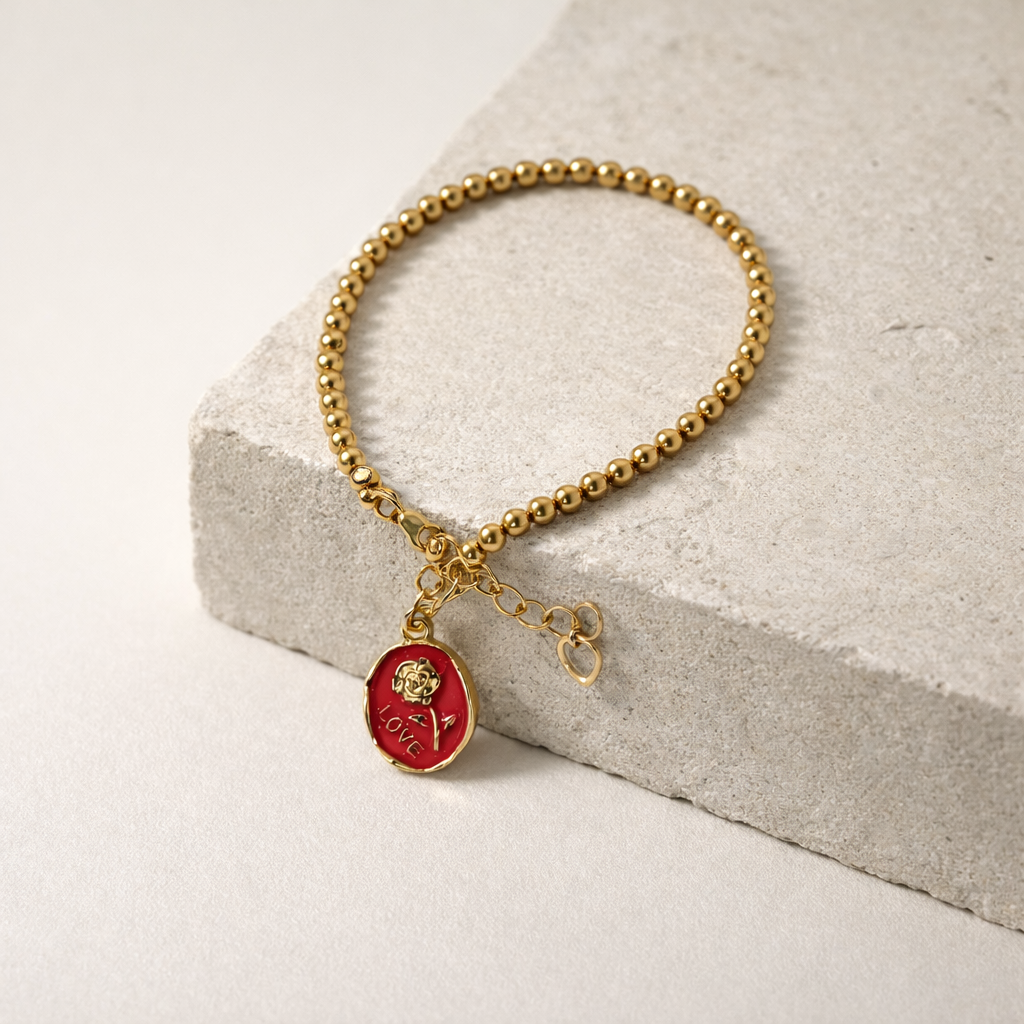Gold Pearl Bracelet with Charm - Gold