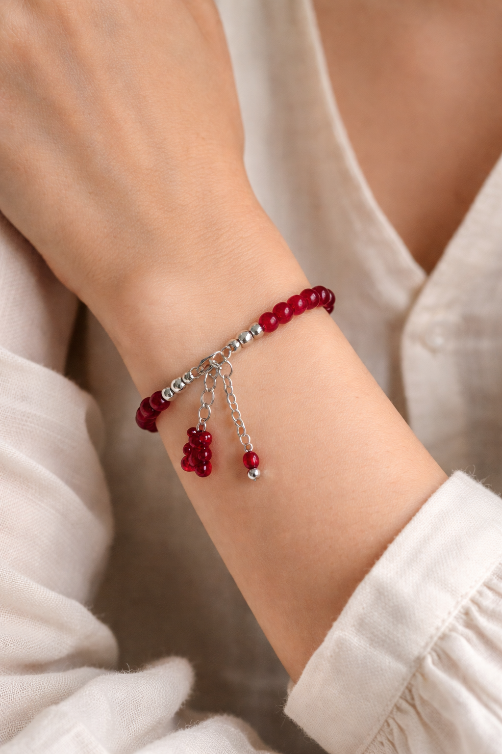 Red Bracelet with Haribo Charm - Silver