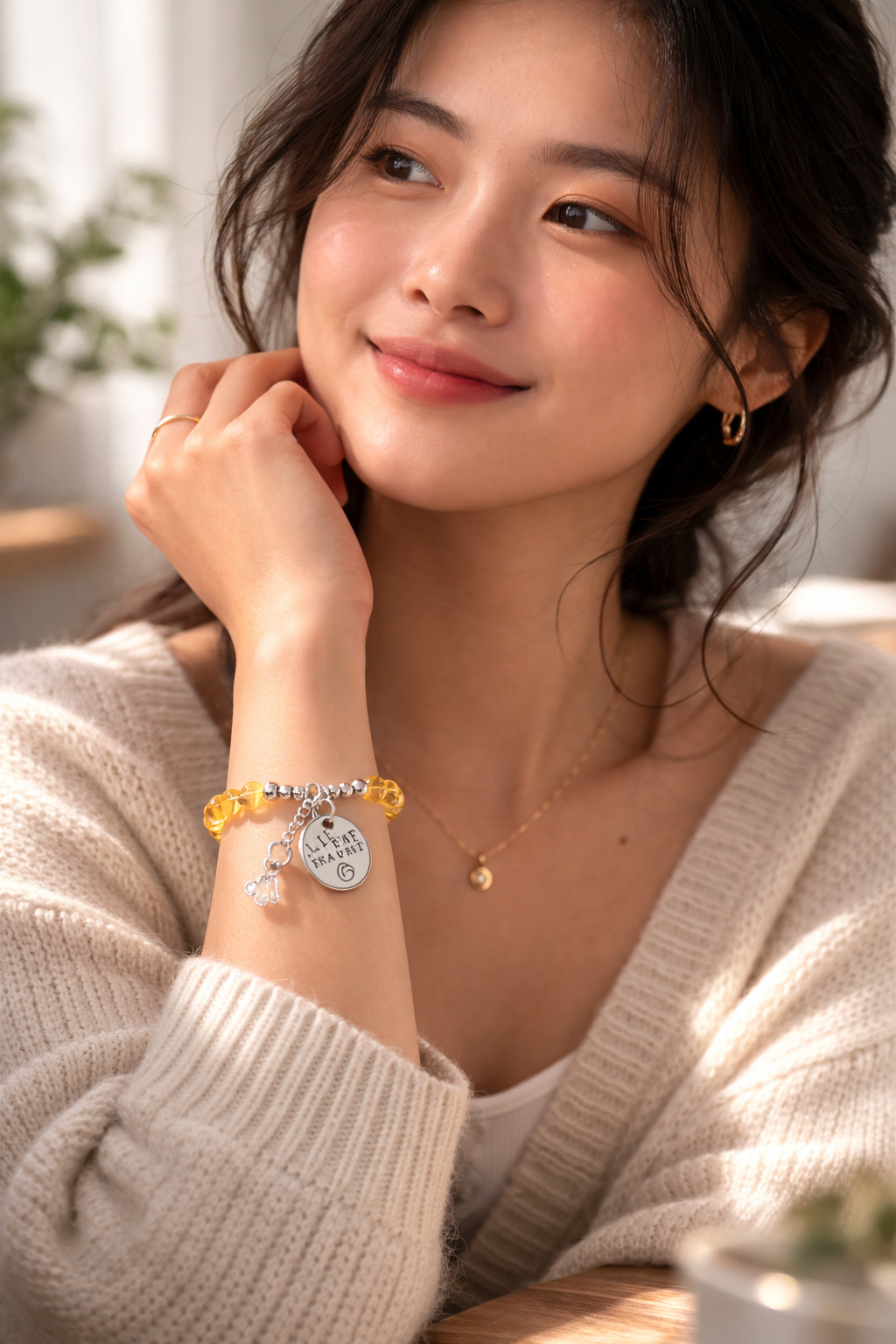 Summer Orange "Life Is a Gift" Bracelet with Charm - Silver