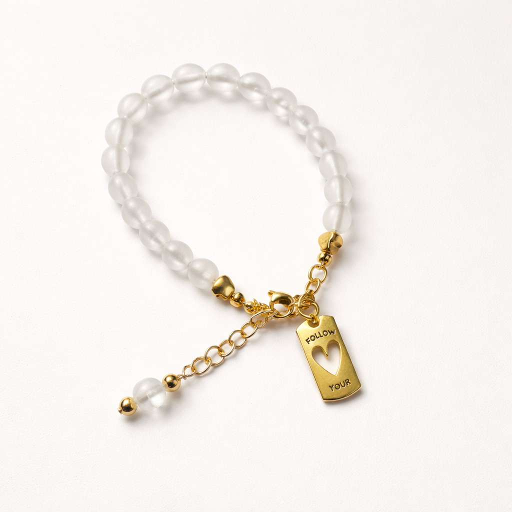 White Bracelet with "Follow Your Heart" Charm - Gold