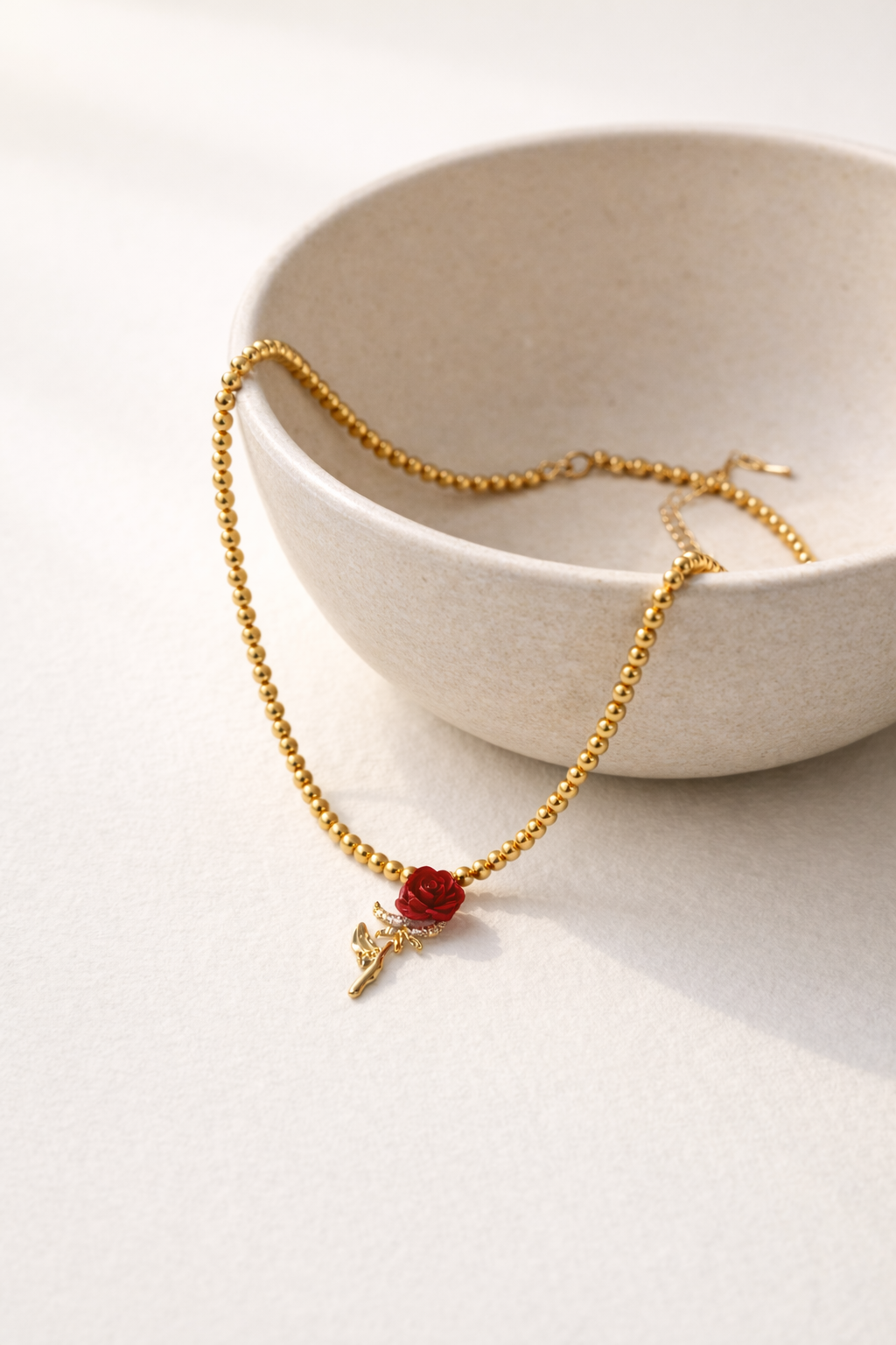 Gold Pearl Necklace with Rose Pendant Gold