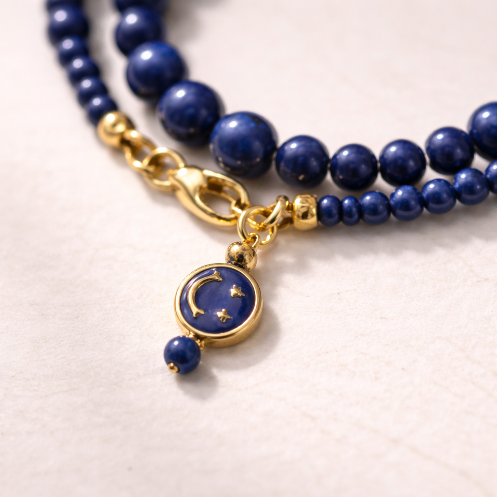 Blue Magnesite Double Bracelet - Gold