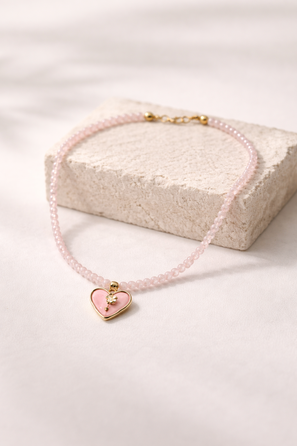Rose Quartz Necklace with Rose Pendant Gold
