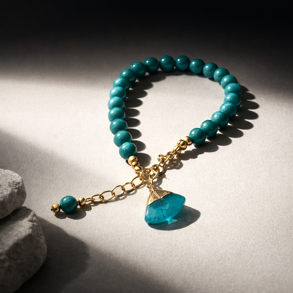 Turquoise Bracelet with Charm - Gold