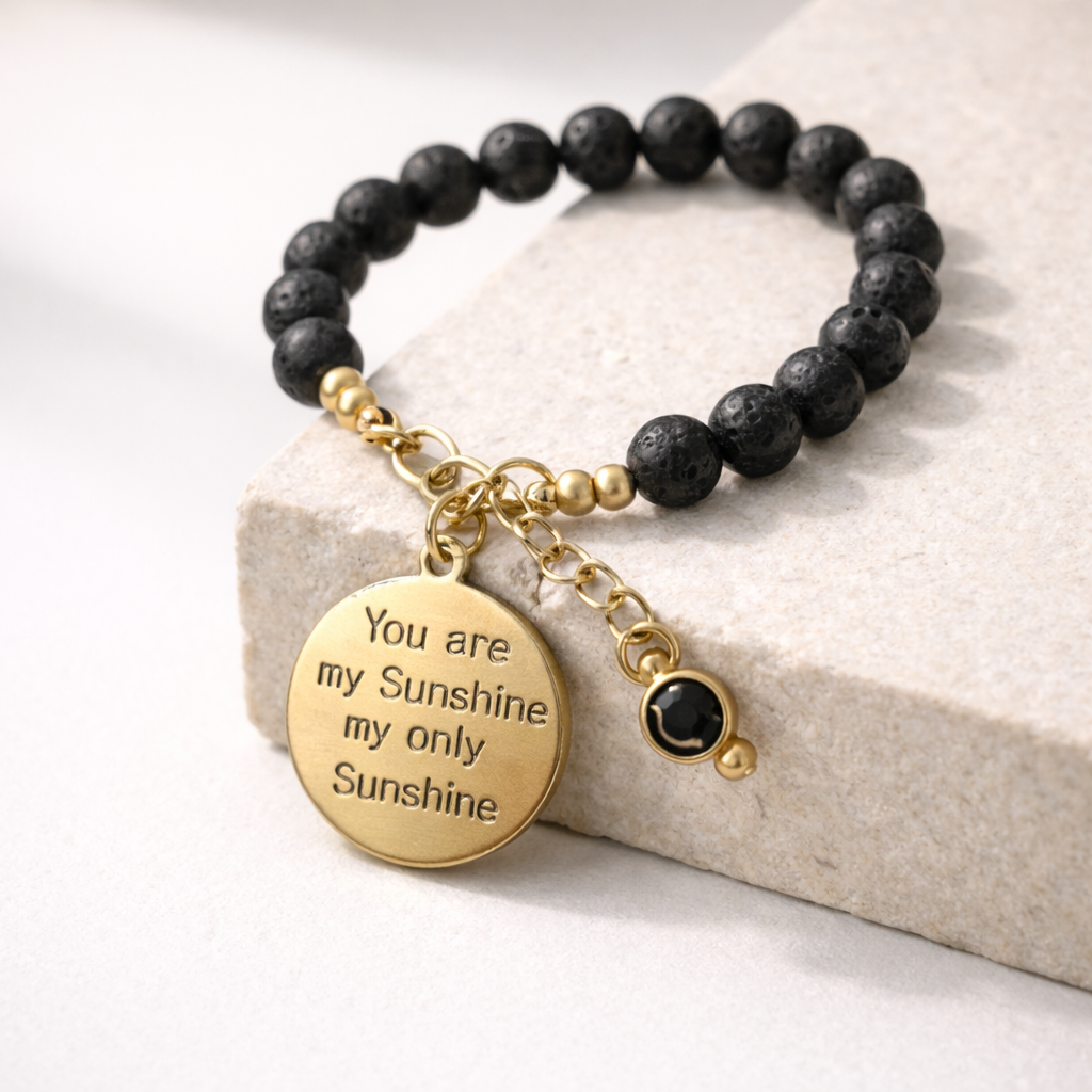 You Are My Sunshine - Lava Stone Bracelet - Silver