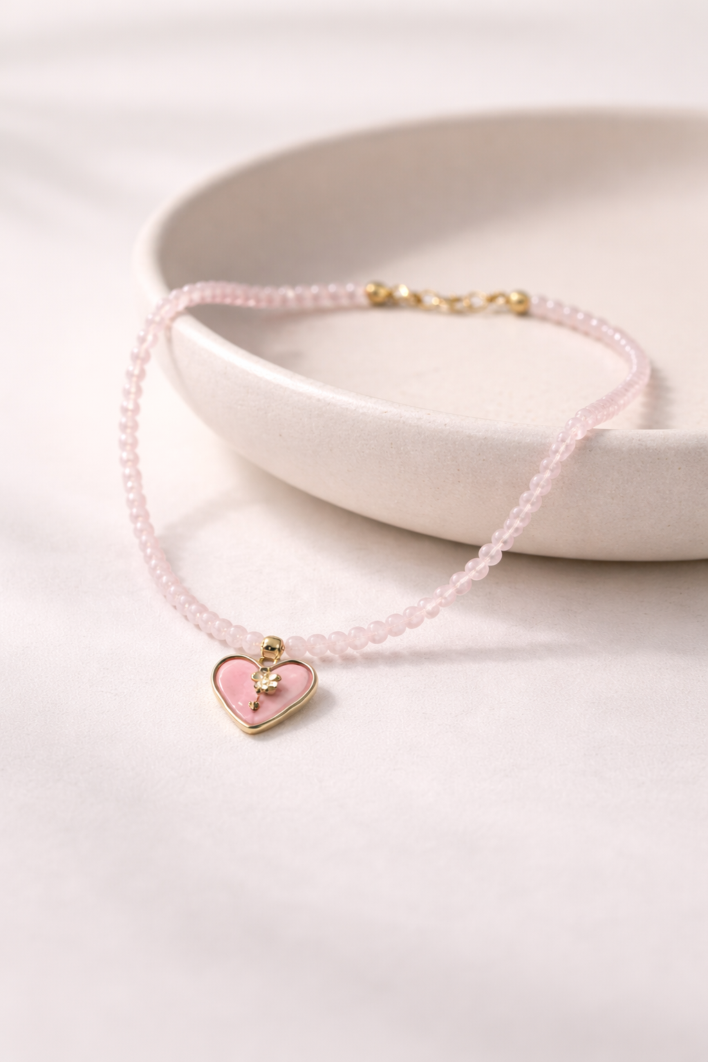 Rose Quartz Necklace with Rose Pendant Gold