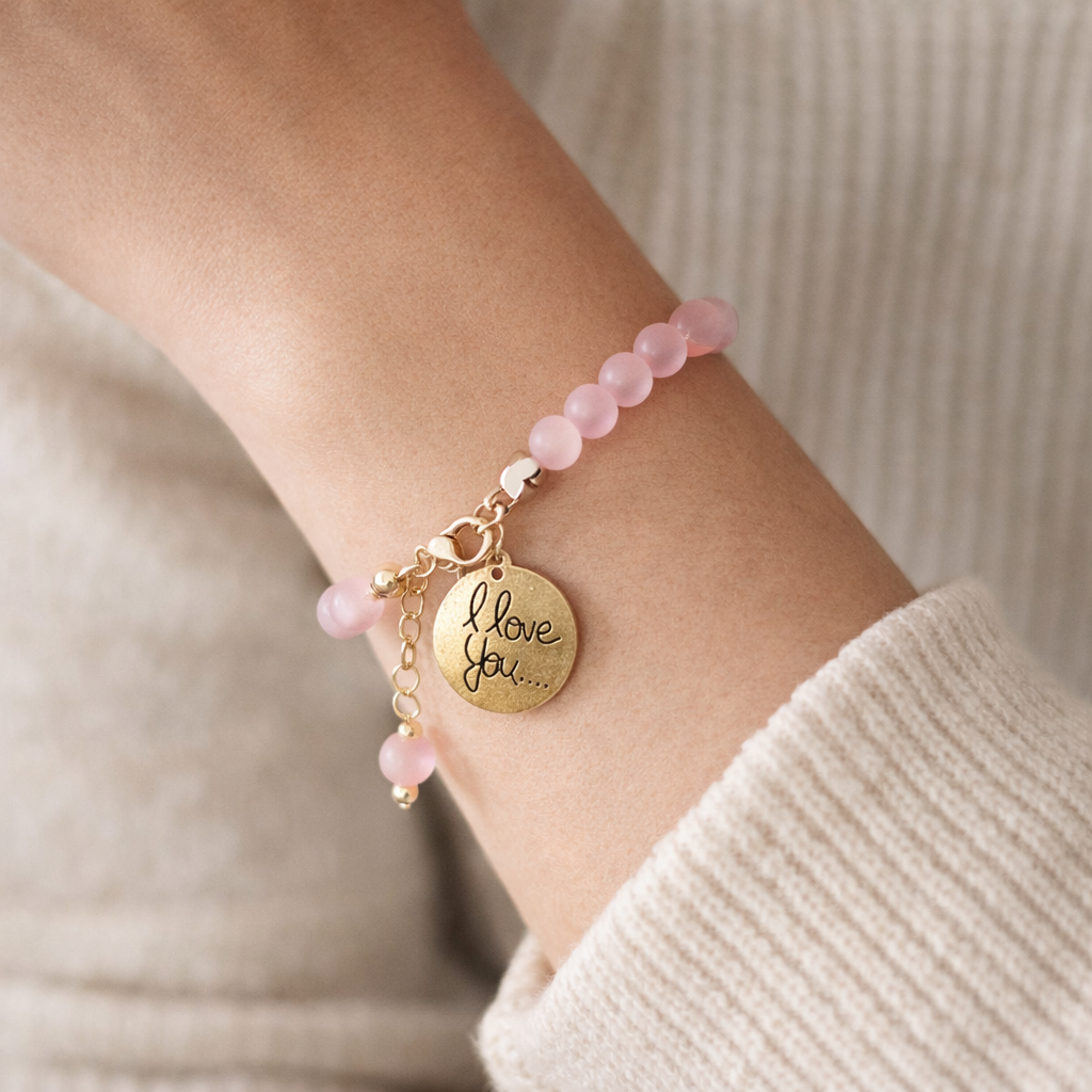 Pink Bracelet with "I Love You" Charm - Gold