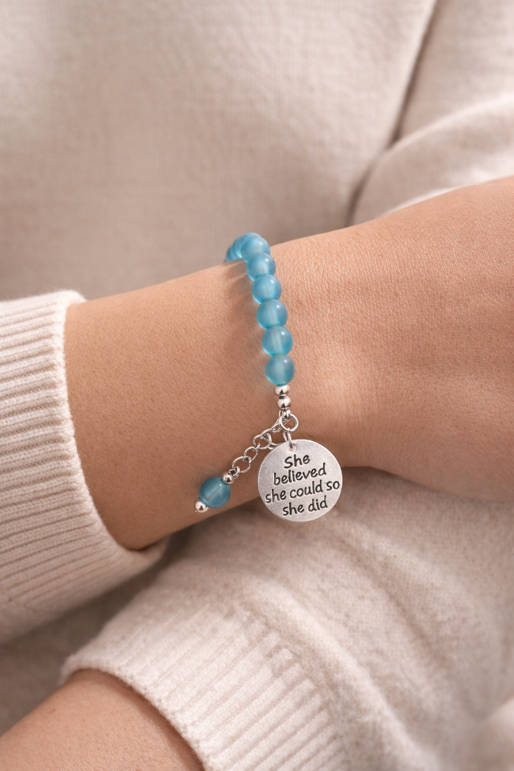 She Believed She Could Charm Ocean Blue Bracelet Silver