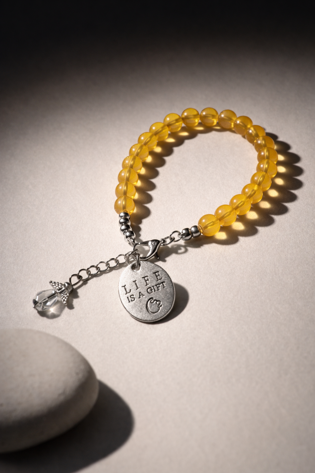 Summer Orange "Life Is a Gift" Bracelet with Charm - Silver